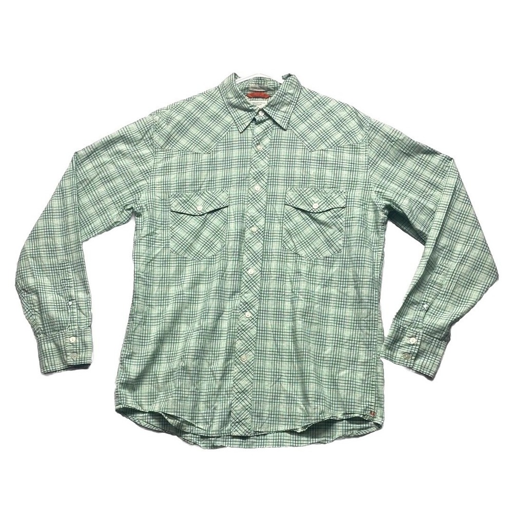 Vintage American Eagle Shirt Mens M Green Plaid Slim Fit Long Sleeve Button Up